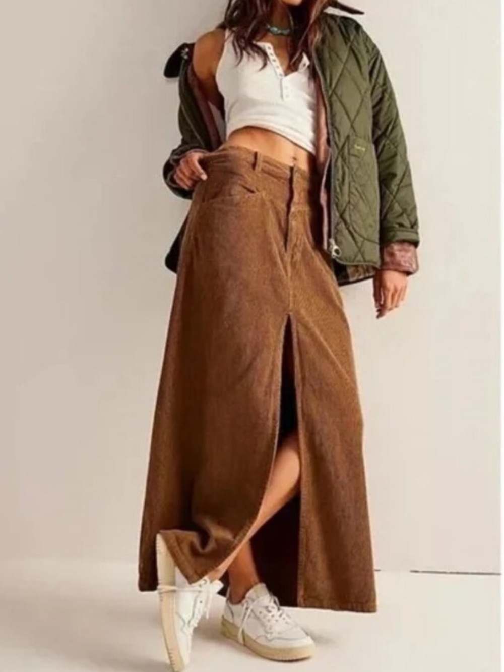 We the Free Come As You Are NWT New Long Corduroy Brown Skirt Sz 6